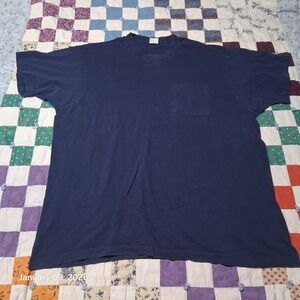 Vintage Plain Blank Single Stitch Pocket T Shirt XL Navy Blue Fruit of The Loom